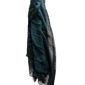 100% Silk Deep Teal Long Scarf with Gold Shimmer